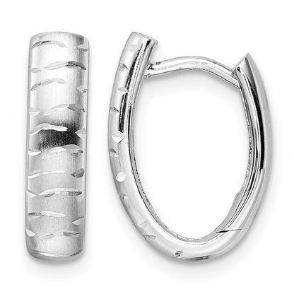 Sterling Silver Rhod Plated D/C Brushed Oval Hoop Earrings