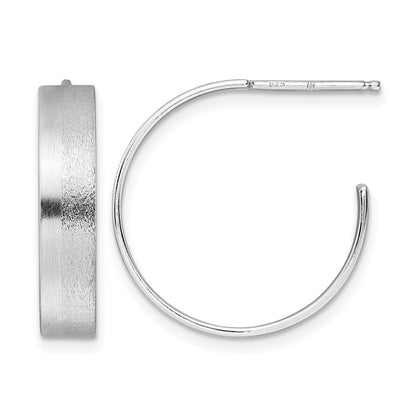 Sterling Silver Radiant Essence Ss Rhod Plated Brushed C Hoop Earrings