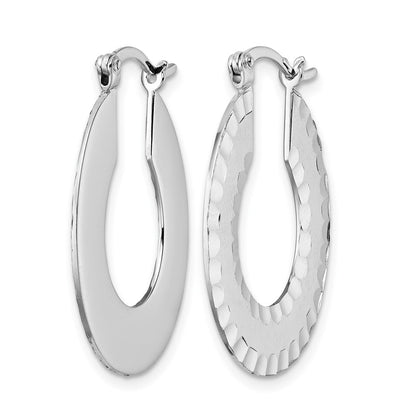 Sterling Silver Radiant Essence Ss Rhod Plated Brushed D/C Hoop Earrings