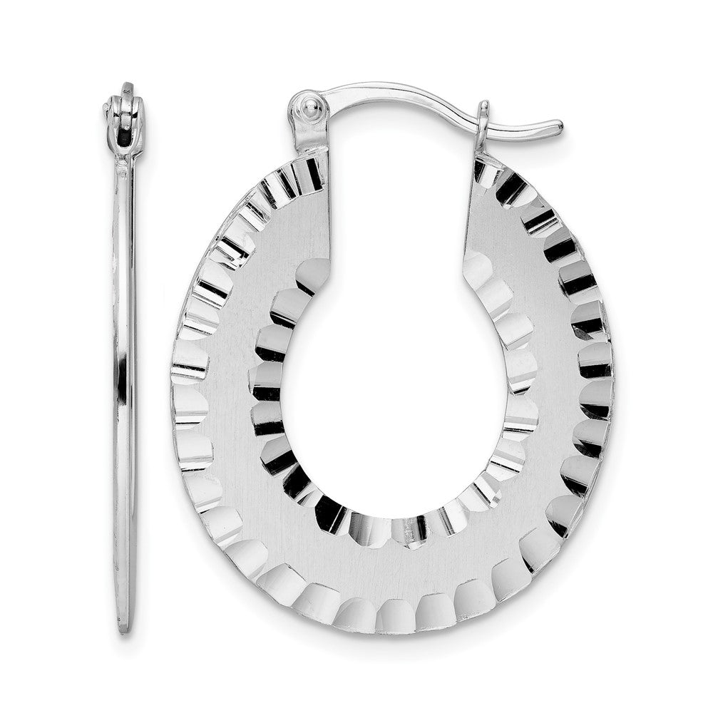 Sterling Silver Radiant Essence Ss Rhod Plated Brushed D/C Hoop Earrings
