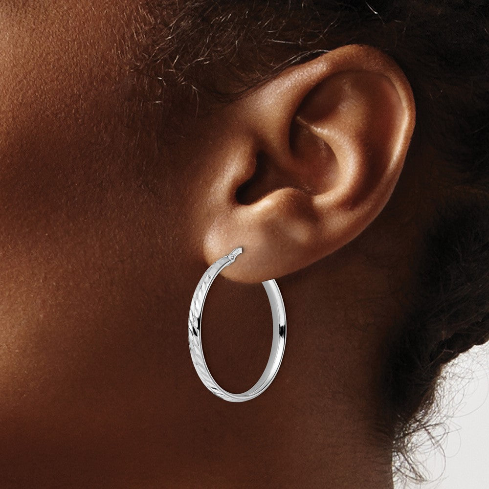 Sterling Silver Rhod Plated Polished D/C Hoop Earrings