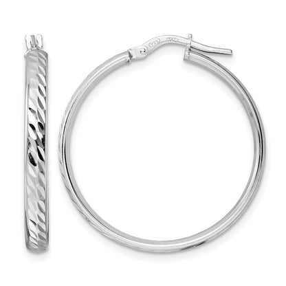 Sterling Silver Rhod Plated Polished D/C Hoop Earrings