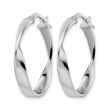 Sterling Silver Rhod Plated Polished Oval Twisted Hoop Earrings