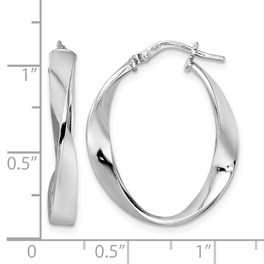 Sterling Silver Rhod Plated Polished Oval Twisted Hoop Earrings