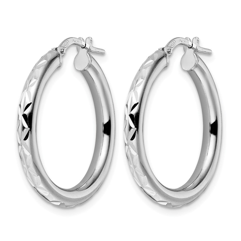Sterling Silver Rhod Plated Polished D/C Hoop Earrings