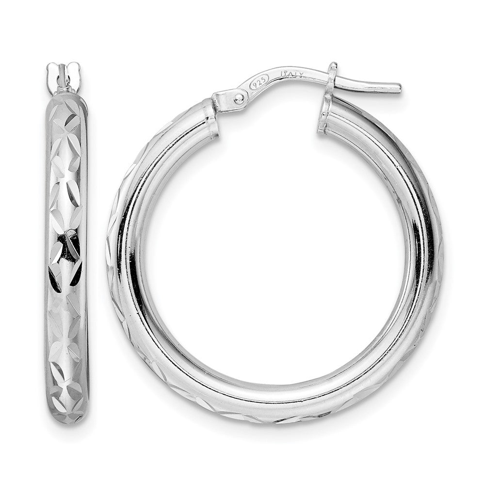 Sterling Silver Rhod Plated Polished D/C Hoop Earrings