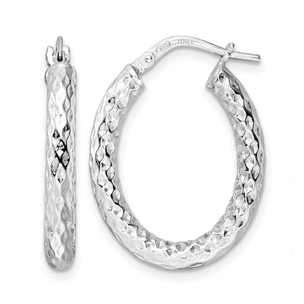 Sterling Silver Rhod Plated Polished D/C Hoop Earrings