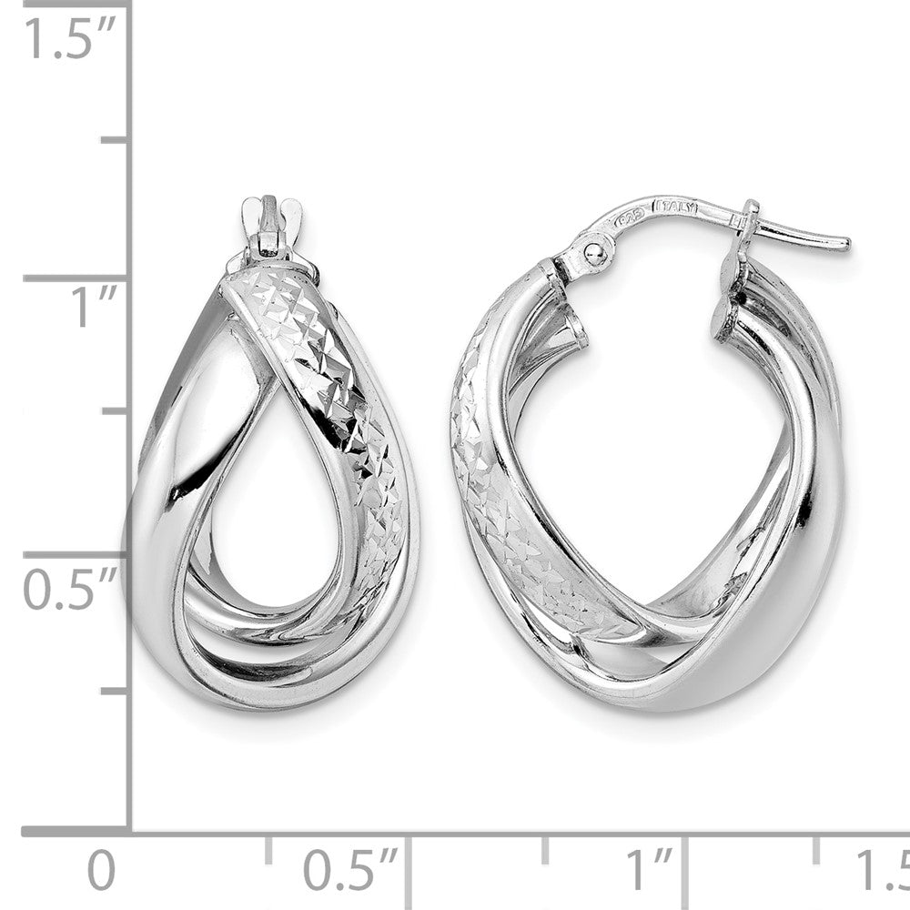 Sterling Silver Rhod Plated Polished D/C Hoop Earrings
