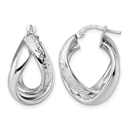 Sterling Silver Rhod Plated Polished D/C Hoop Earrings