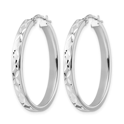 Sterling Silver Rhod Plated Polished D/C Oval Hoop Earrings