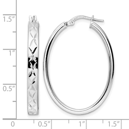 Sterling Silver Rhod Plated Polished D/C Oval Hoop Earrings