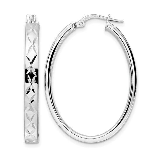 Sterling Silver Rhod Plated Polished D/C Oval Hoop Earrings