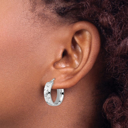 Sterling Silver Rhod Plated Polished D/C Hoop Earrings