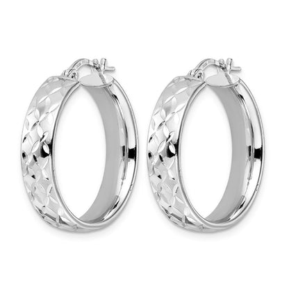 Sterling Silver Rhod Plated Polished D/C Hoop Earrings