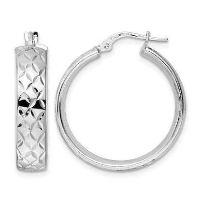 Sterling Silver Rhod Plated Polished D/C Hoop Earrings