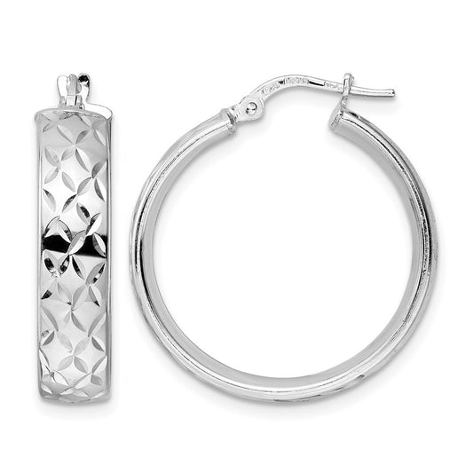 Sterling Silver Rhod Plated Polished D/C Hoop Earrings