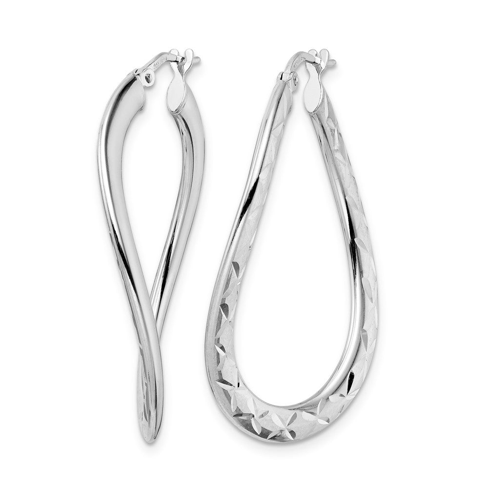 Sterling Silver Rhod Plated Pol & D/C Curved Oval Hoop Earrings
