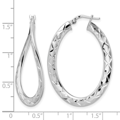 Sterling Silver Rhod Plated Pol & D/C Curved Oval Hoop Earrings