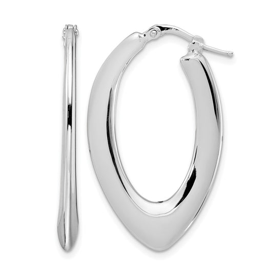 Sterling Silver Rhod Plated Polished Oval Hoop Earrings