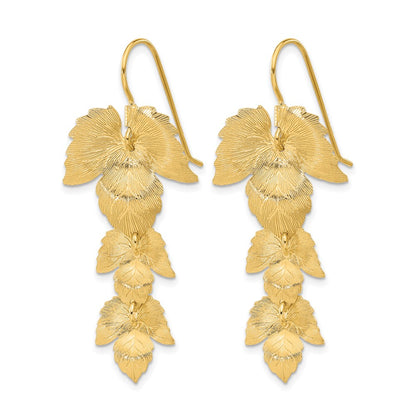 Sterling Silver Gold Plated Etched Leaves Dangle Earrings