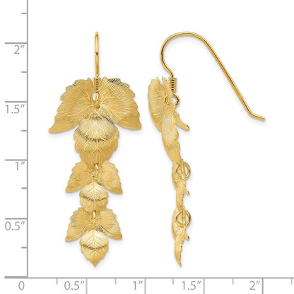 Sterling Silver Gold Plated Etched Leaves Dangle Earrings