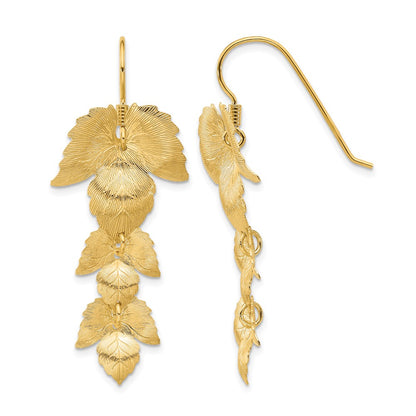 Sterling Silver Gold Plated Etched Leaves Dangle Earrings