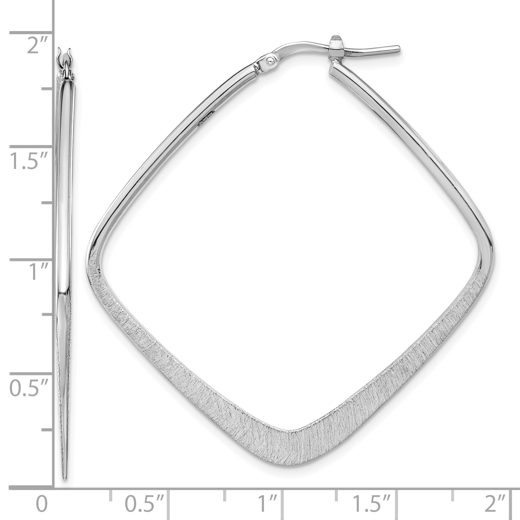 Sterling Silver Rhodium Plated Etched Square Hoop Earrings