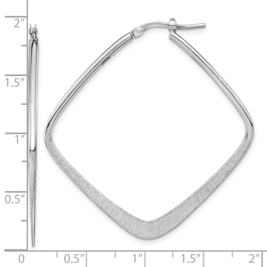 Sterling Silver Rhodium Plated Etched Square Hoop Earrings