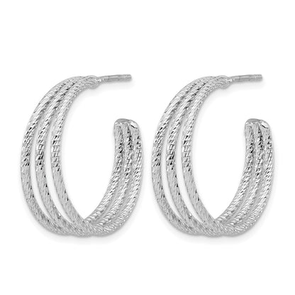 Sterling Silver Rh Plated Diamond Cut J Hoop Earrings