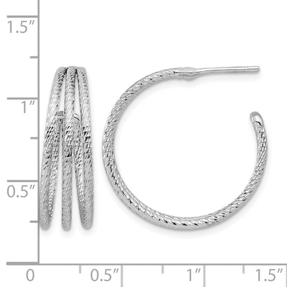 Sterling Silver Rh Plated Diamond Cut J Hoop Earrings