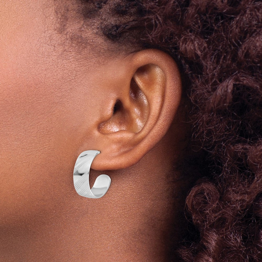 Sterling Silver Rh Plated Etched Stripe Hoop Earrings