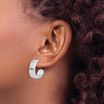 Sterling Silver Rh Plated Etched Stripe Hoop Earrings