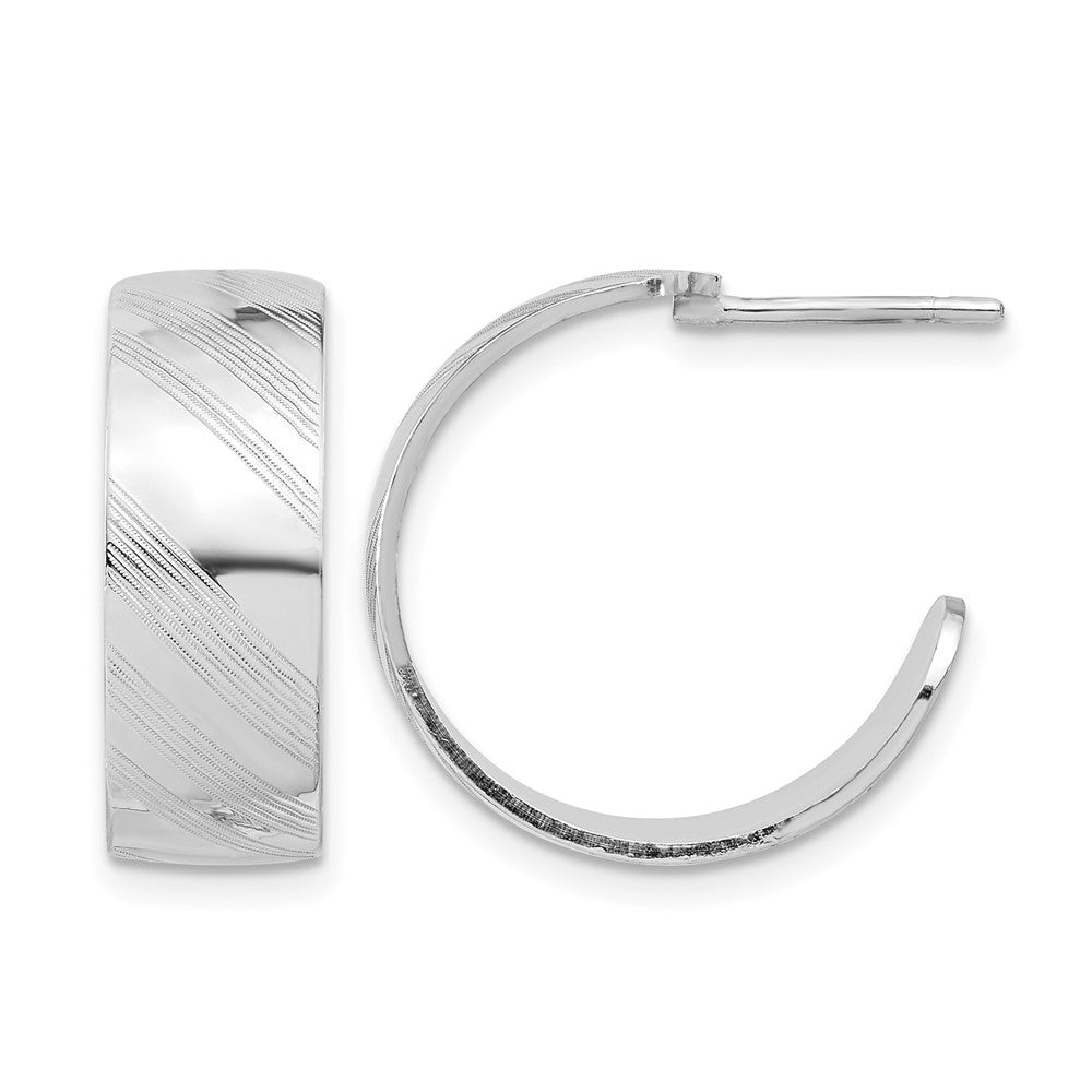 Sterling Silver Rh Plated Etched Stripe Hoop Earrings