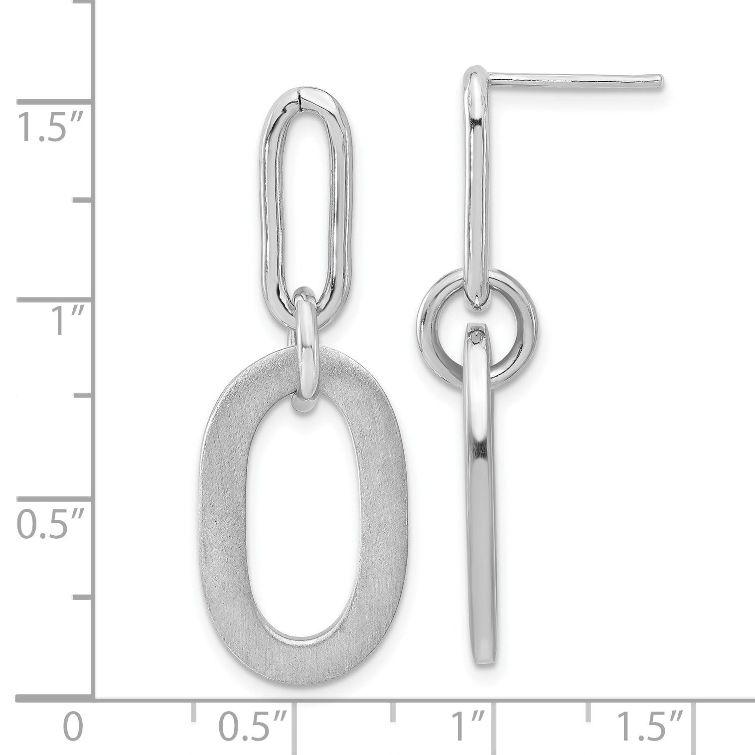 Sterling Silver Rh Plated Polished And Satin Oval Dangle Earrings