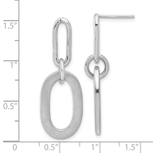 Sterling Silver Rh Plated Polished And Satin Oval Dangle Earrings
