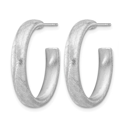 Sterling Silver Rhodium Plated Brushed J Hoop Post Earrings