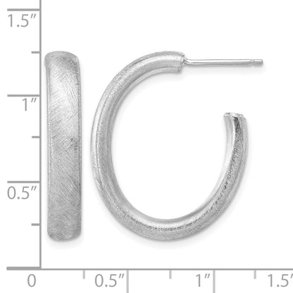 Sterling Silver Rhodium Plated Brushed J Hoop Post Earrings