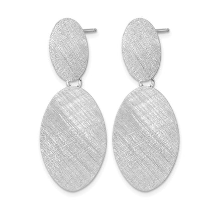Sterling Silver Rhodium Plated Brushed Ovals Post Dangle Earrings