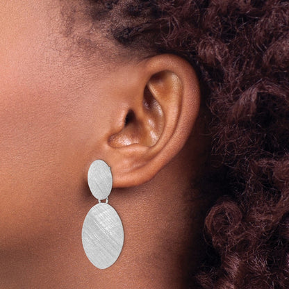 Sterling Silver Rhodium Plated Brushed Ovals Post Dangle Earrings