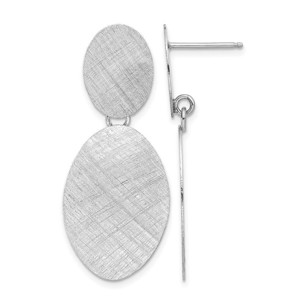 Sterling Silver Rhodium Plated Brushed Ovals Post Dangle Earrings
