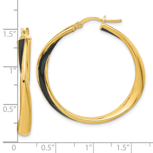 Sterling Silver Gold Tone With Black Enamel Hoop Earrings