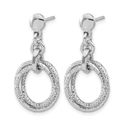 Sterling Silver Rhodium Plated Circles Post Dangle Earrings
