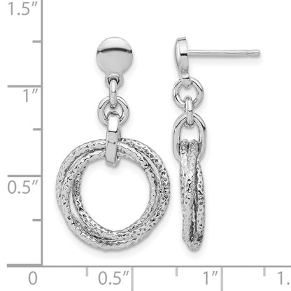 Sterling Silver Rhodium Plated Circles Post Dangle Earrings