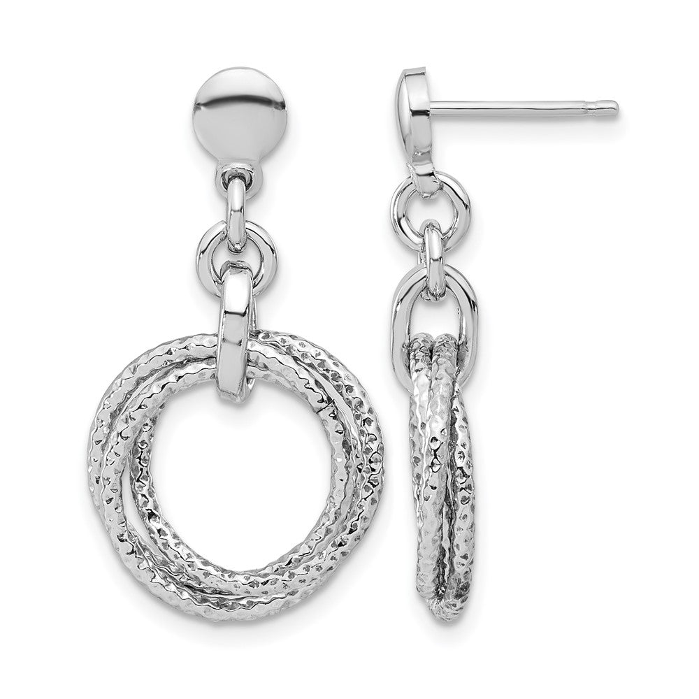 Sterling Silver Rhodium Plated Circles Post Dangle Earrings