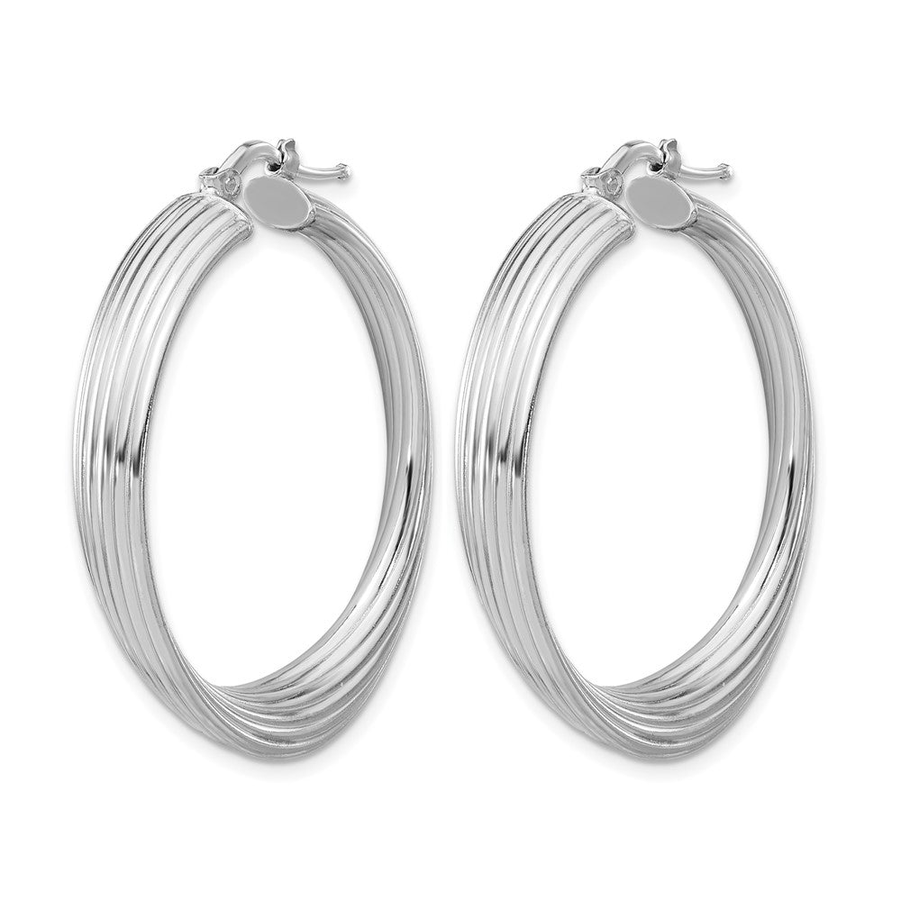 Sterling Silver Rhodium Plated Large Hoop Earrings