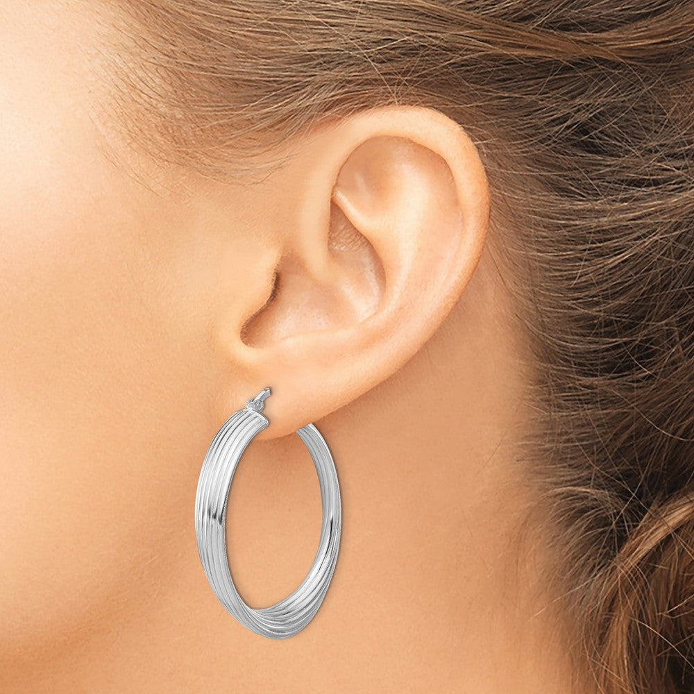 Sterling Silver Rhodium Plated Large Hoop Earrings