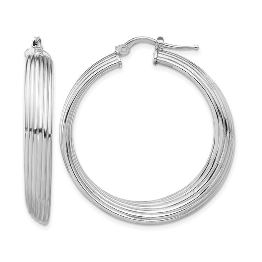 Sterling Silver Rhodium Plated Large Hoop Earrings