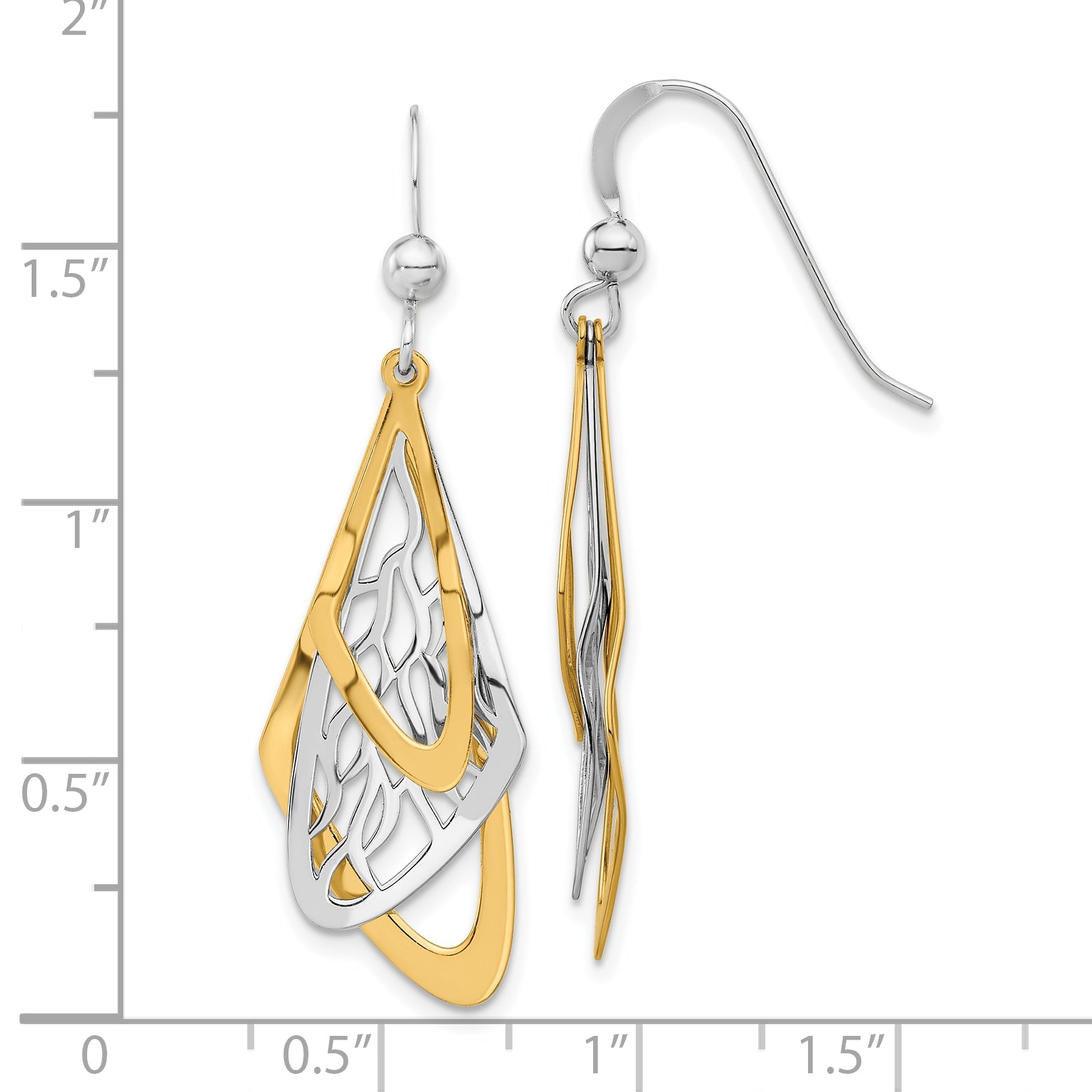 Sterling Silver Rhodium Plated And Gold Tone Dangle Earrings
