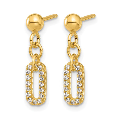 Gold Plated Sterling Silver Polished Cz Dangle Post Earrings