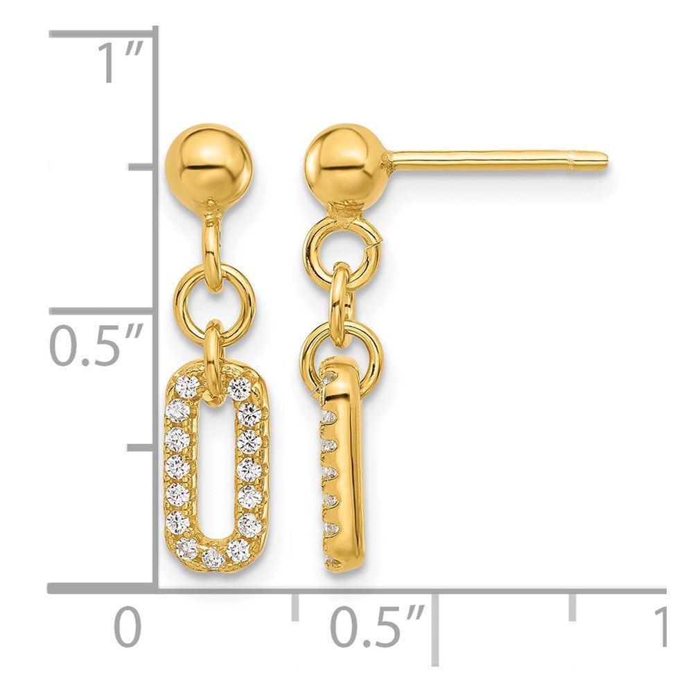 Gold Plated Sterling Silver Polished Cz Dangle Post Earrings